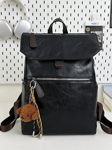 Sac à Dos en Cuir PU Grande Capacité Vintage pour Femmes Mode Décontractée Voyage Sac d'École Avec Pendentif Ours en Peluche