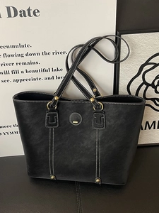 Große Kapazität Damen PU Leder Tragetasche Kontrastnähte Schultertasche Retro Lässige Handtasche Für Den Täglichen Weg Büro