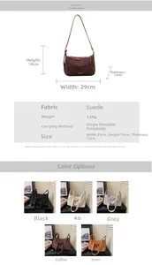 Detaillierte Größenangaben für die Vintage-Schultertasche aus mattem Leder mit Maßen