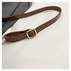 Detail of glossy brown snakeskin leather strap with polished gold metal buckle clasp