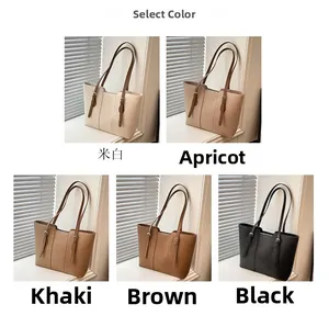 Color matrix of large capacity faux leather tote bags in cream, apricot, khaki, brown, and black