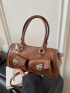 Brown vintage Boston bag with multi-pockets and signature horseshoe buckle hardware