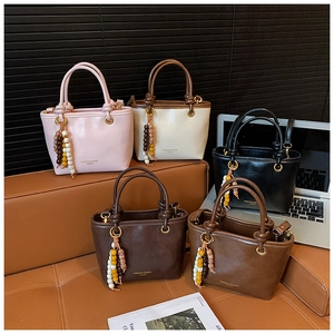 Collection of chic trapezoid leather handbags in five colors with beaded charms