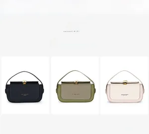 Three elegant crossbody bags in black, green, and khaki with gold shell-shaped clasps