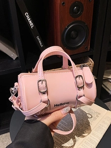 Bolso Mini Barril Bandolera para Mujer Cuero PU Brillante Pequeño Bolso Boston Moda Color Sólido Bolso de Hombro Con Asa