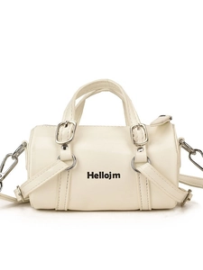 Bolso cilíndrico mini Boston blanco crema con asas superiores y herrajes plateados