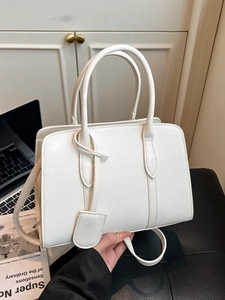 Grand sac cabas blanc à motif litchi avec doubles poignées et bandoulière amovible