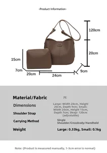 Detailed size chart for retro litchi pattern PU shoulder bag set with dimensions