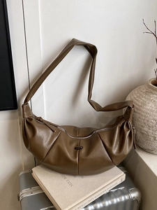 Minimalist PU Leather Pleated Crescent Shoulder Bag Large Capacity Solid Color Dumpling Hobo Bag For Women Daily Handbag