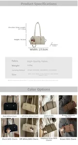 Detailed size guide and color options for the leather baguette underarm shoulder bag