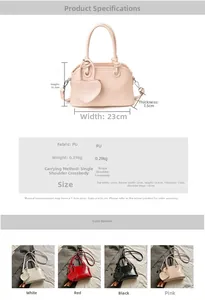 Detailed size chart for the vintage PU handbag with 23x15.5x7.5cm dimensions and specs