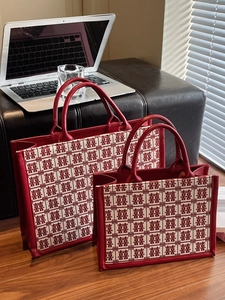 Traditional red Double Happiness jacquard tote bags in large and small sizes