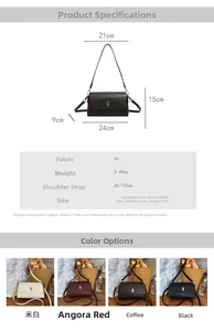 Detailed size specifications for minimalist PU leather crossbody bag in four classic colors