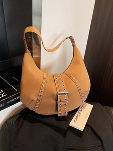Borsa Sottobraccio Hobo in Pelle PU Vintage da Donna Con Rivetti Occhielli in Metallo Borsa a Tracolla di Moda Borsa a Raviolo