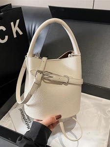 Sac Seau en Cuir PU à Motif Litchi pour Femmes Style Rétro Sac à Bandoulière Avec Pochette Intérieure et Matériel Argenté