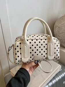 Fashion Women Polka Dot Boston Handbag Retro PU Leather Shoulder Crossbody Bag Small Daily Satchel Top Handle Versatile Purse