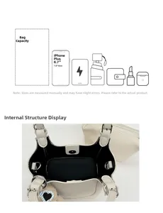 Spacious bucket bag interior holding iPhone, power bank, umbrella, and daily essentials