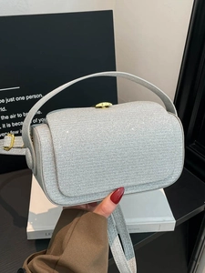 Women Fashion Glitter PU Leather Crossbody Bag Small Square Handbag With Metal Lock Clasp For Party Banquet Commuter Shoulder Bag