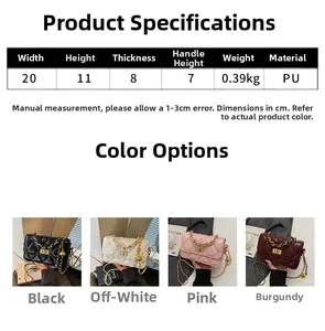Tableau des tailles détaillé et affichage en quatre couleurs du sac baguette matelassé