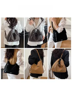 Detail showing various wearing styles and colors of the large capacity tote bag