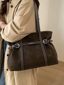 Large Capacity PU Leather Tote Bag Set For Women With Contrast Stitching Retro Minimalist Shoulder Bag And Mini Purse