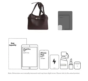 Détail du sac cabas en cuir marron montrant sa capacité pour iPad Pro 11 pouces et iPhone
