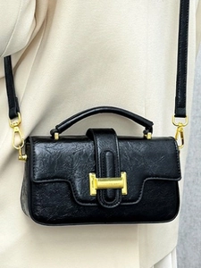 Vintage Women PU Leather Handbag Gold H Buckle Crossbody Shoulder Bag Small Square Satchel For Daily Commute Fashion Bag