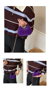 Detailed macro view of purple velvet mini handbag with elegant quilted geometric stitching