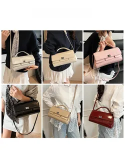 Detailed grid view showing six stylish crossbody flap bags in various trendy colors
