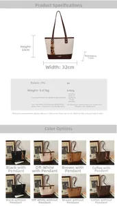 Detailed size chart and multi-color options for vintage large capacity faux leather tote bag