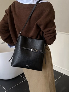 Sac Seau Minimaliste en Cuir PU pour Femme Motif Lychee à la Mode Sac à Bandoulière Surpiqûre Contrastée Quotidien