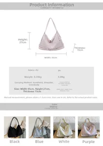 Detailed size specifications and multi-color options for large capacity PU tote bags
