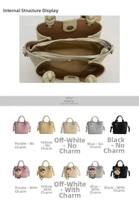 Dettaglio degli scomparti interni con zip e opzioni di colore per la borsa a secchiello