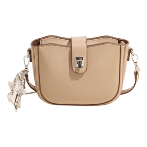 Borsa a tracolla minimalista in pelle PU beige con ciondoli a cuore e stella argento