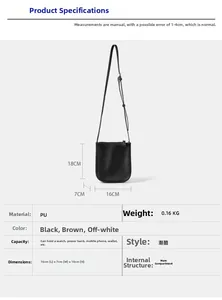 Detaillierte Größenangaben für die minimalistische schwarze PU-Leder Umhängetasche