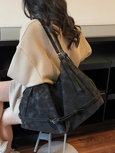 Women Vintage PU Leather Tote Bag Large Capacity Minimalist Shoulder Bag With Buckle Decor For Daily Commute Work