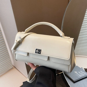 Women Fashion PU Leather Shoulder Bag With Metal Buckle Flap Handbag Minimalist Crossbody Bag For Office Daily Travel