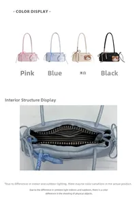 Detail view of retro shoulder bag interior with striped lining and zipper pocket