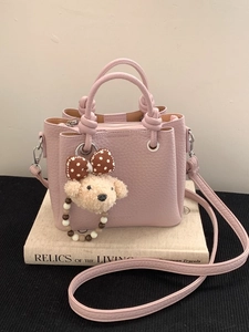 Borsa a Spalla da Donna in Pelle PU con Ciondolo Cane in Peluche Tracolla Regolabile Cerniera Borsa Quadrata Uso Quotidiano