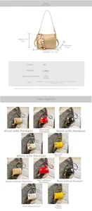 Detailed size chart and multi-color options for the PU leather crossbody shoulder bag