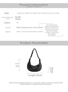 Détails du grand sac hobo noir en cuir PU avec dimensions et capacité de stockage interne