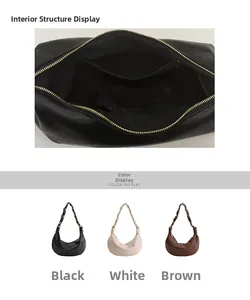 Vue détaillée de l'intérieur du grand sac hobo avec poche zippée et options de couleur