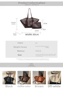 Size specifications for pleated tote bag and small pouch set with dimensions and colors