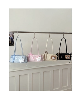Boston style handbags in four colors featuring sweet ribbon bows and plush pendants