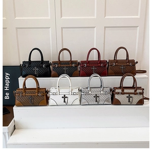Detailed collection showing textured leather handbags in eight different elegant colors