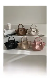 Litchi pattern leather handbags in five colors with classic metal twist locks
