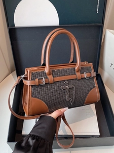 Vintage Woven PU Leather Handbag For Women Gothic Metal Cross Pendant Shoulder Crossbody Bag Fashion Daily Travel Tote Bag