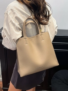 Women's PU Leather Litchi Grain Bucket Bag Large Capacity Commuter Shoulder Crossbody Tote Bag Minimalist Urban Handbag