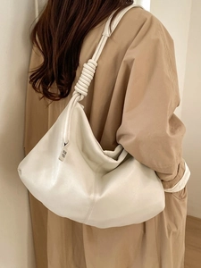 Vintage Large Capacity Patchwork Tote Bag For Women PU Leather Minimalist Hobo Shoulder Bag Knot Strap Commuter Handbag