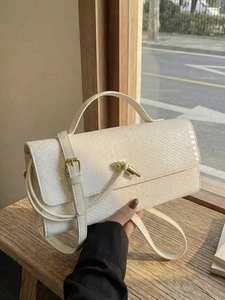 Sac à Main Femme en Cuir PU à Motif Serpent Petit Sac Carré Sac Bandoulière Avec Boucle Dorée Style Urbain Simple pour Navette